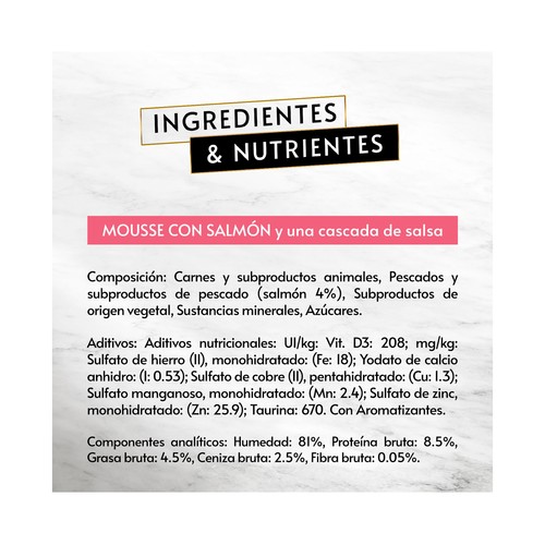 PURINA GOURMET Alimento gatos húmedo, mousse con salmón PURINA GOURMET 4 uds. x 57 g.