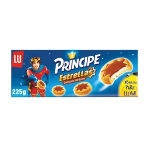 PRÍNCIPE Estrellas Galletas rellenas de crema de leche y cubiertas de chocolate con leche 225g.