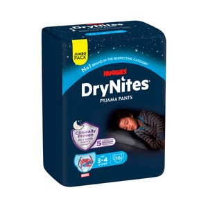 Drynites Pyjama Pants Pañales de Noche (calzoncillos Absorbentes) Talla 3-4 Años, para Niños de 12 a 21 Kg. 16 Uds.