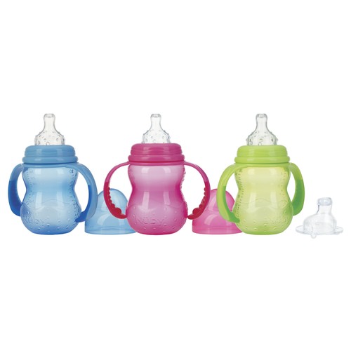 NEW VALMAR Biberón de entrenamiento con tetina y boquilla, 240ml., para bebés de 6 a 18 meses, color verde.