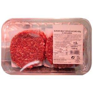 EMBUTIDOS DEL CENTRO Bandeja con burger meat mixta (cerdo-vacuno) EMBUTIDOS DEL CENTRO 6 x 70 g.