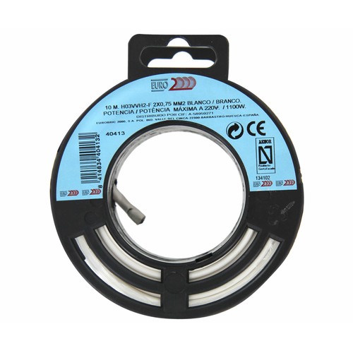10 metros de calbe redondo, de color blanco y sección de 2x0.75mm. EUROBRIC 2000 H03VV2H2F.