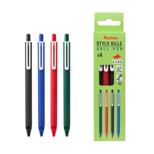 Set 4 boligrafos retractiles con goma, colores surtidos, ALCAMPO.