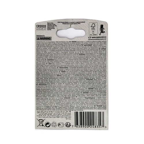 Pack de 2 pilas de botón de litio CR2032, 3V, ENERGIZER.