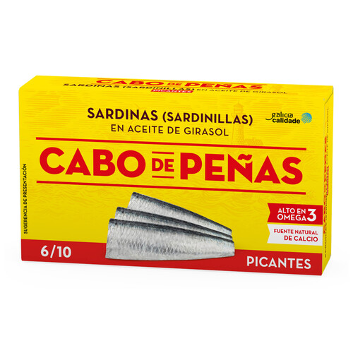CABO DE PEÑAS Sardinillas picantes en aceite de girasol lata de 60 g.