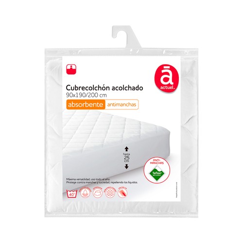 Funda cubrecolchón acolchada antiácaros, 100% microfibra, 135 centímetros PRODUCTO ALCAMPO.