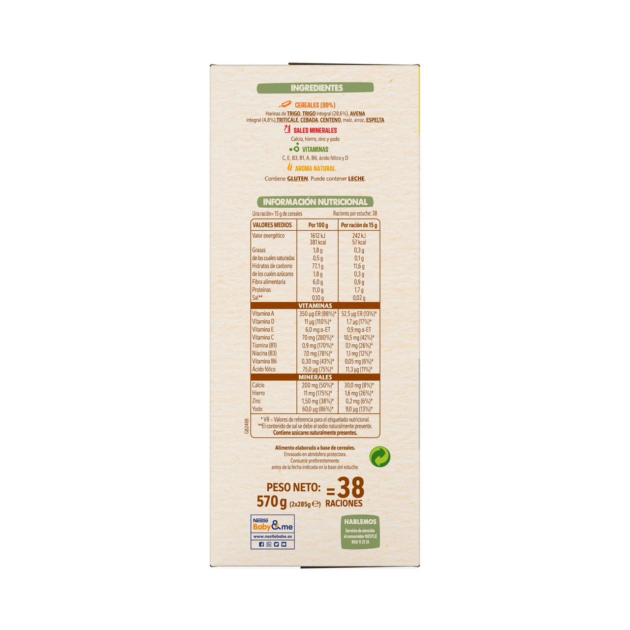 Papilla de 8 cereales, a partir de 6 meses 570 g.