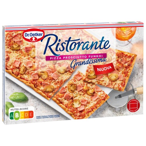 DR. OETKER Ristorante grandissima Pizza congelada de masa fina con jamón y champiñón 580 g.