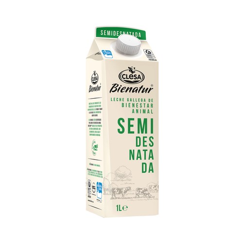 CLESA Leche semidesnatada de vaca de bienestar animal y origen gallego Bienatur 1 l.