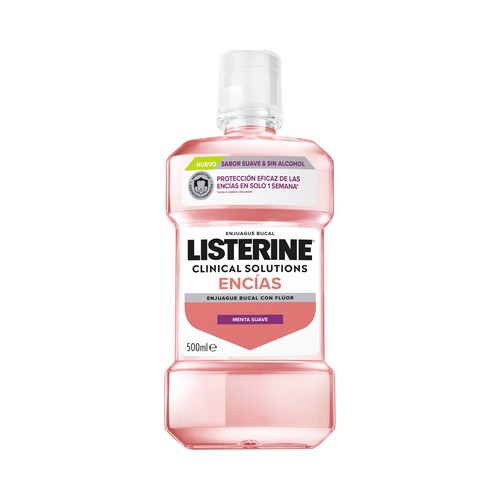 LISTERINE Clinical solutions encías Enjuague bucal con flúor y sabor a menta suave 500 ml.