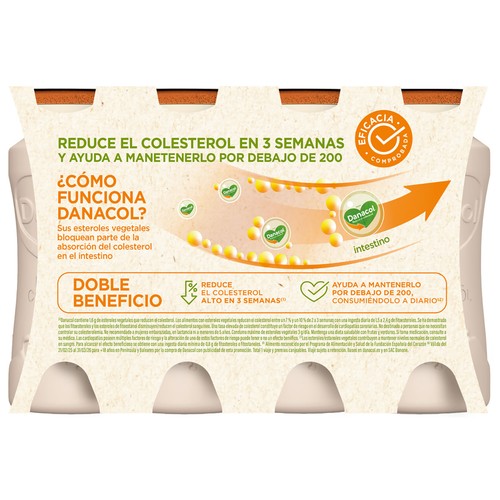 DANACOL de Danone Leche fermentada desnatada con edulcorantes, esteroles vegetales añadidos y sabor melocotón y albaricoque 6 x 96 ml.