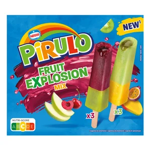 PIRULO Fruit explosion mix Sorbetes de frutas (manzana y cereza ácida) y (mango, fruta de la pasión y kiwi) 6 x 42 ml.