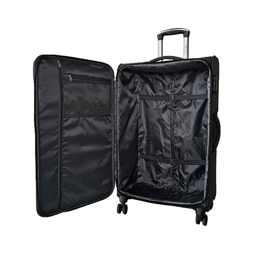 Maleta mediana tipo trolley flexible de 65 cm, 8 ruedas, color negro, ALCAMPO.