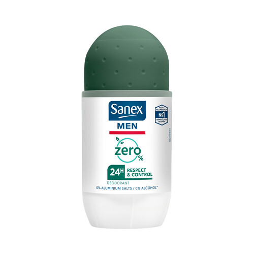 SANEX Desodorante roll on para hombres con protección anti transpirante hasta 24 horas SANEX Men zero% 50 ml.