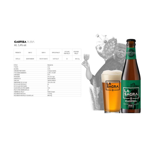 LA SAGRA Cerveza artesana rubia LA SAGRA CASTIZA 33 cl.
