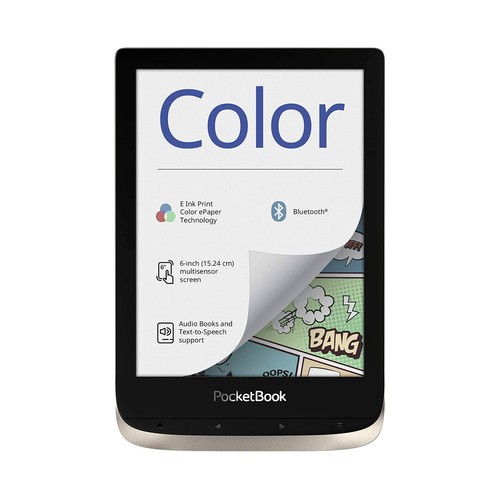 Libro electrónico 5,25 cm (6") POCKETBOOK Color Moon silver, pantalla a color e-ink kaleido, luz frontal, compatible audiolibros.