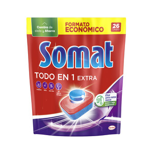 Imagen de SOMAT Detergente lavavajillas a máquina SOMAT Tabs TodoEn1 26 dosis 457 gr.