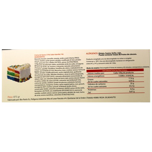 Tarta arcoiris, 875g.
