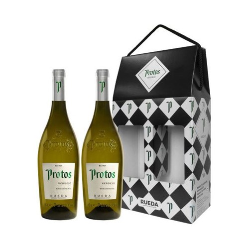 Estuche con 2 botellas de vino blanco verdejo con denominación de origen Rueda PROTOS.