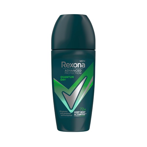REXONA Men advanced protection quantum dry Desodorante roll on para hombre antitranspirante hasta 72 horas 50 ml.