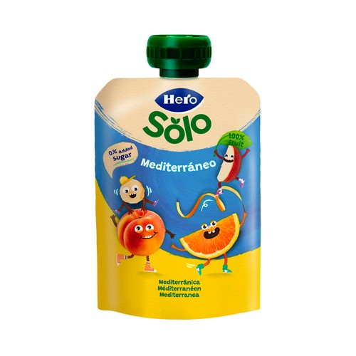 HERO Solo Bolsita de frutas mediterráneas (plátano, naranja y melocotón) a partir de 6 meses 100 g.