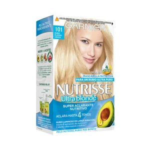 GARNIER Tinte de pelo aclarante de color rubio platino ceniza, tono 101 GARNIER Nutrisse ultra blonde.
