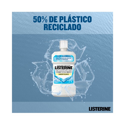 LISTERINE Advanced white Enjuague bucal con acción blanqueadora, sin alcohol y sabor suave a menta 500 ml.