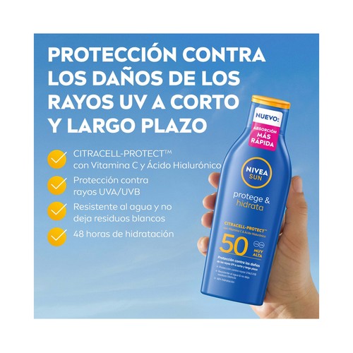 NIVEA Sun protege & hidrata Loción (portector) solar hidratante con FPS 50 (muy alto) 200 ml.