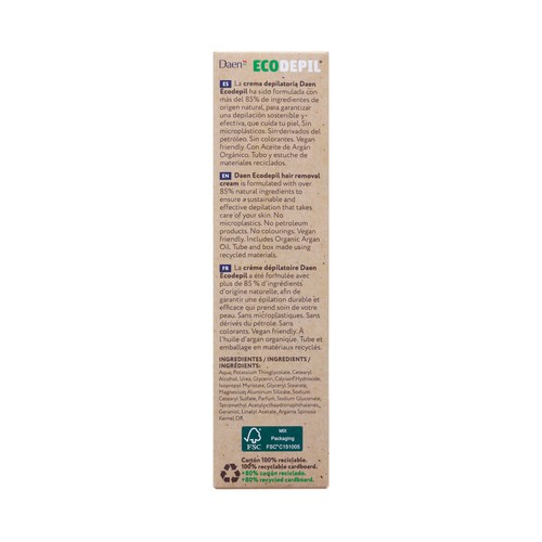 DAEN Ecodepil Crema depilatoria para piernas y cuerpo 100 ml.