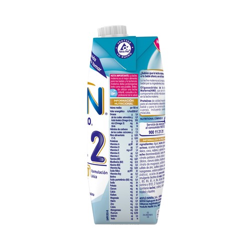 NAN Leche (2) infantil de continuación premium, sin aceite de palma y a partir de 6 meses NAN Optipro 500 ml.