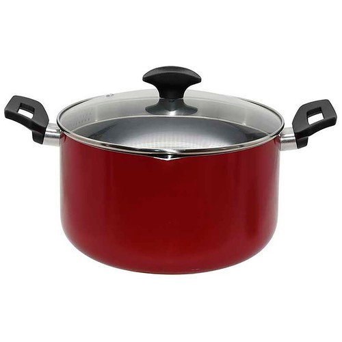 Olla aluminio de 26cm, con tapa, apto para vitro, color rojo, ACTUEL.