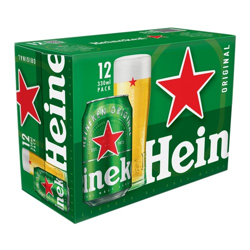 Cervezas HEINEKEN pack de 12 latas de 33 cl.