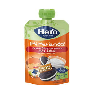 HERO Bolsita de yogur griego líquido con zumo de frutas y cookies HERO Mi merienda 100 g.