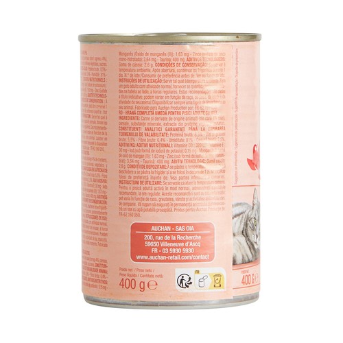 PRODUCTO ALCAMPO Comida húmeda para gatos sabor paté de cordero 400 g.