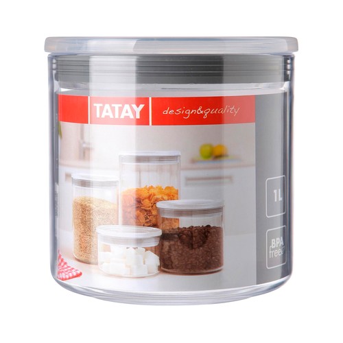 Bote de cocina transparente con tapa de cierre hermético, libre de BPA, 1 litro de capacidad, TATAY.