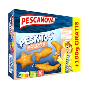 PESCANOVA Peskitos Salmón rebozado y ultracongelado con formas de peces 400 g.