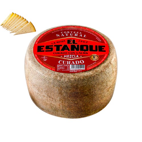 EL ESTANQUE Queso mezcla curado con corteza natural al corte. - Tapeo 3 a 5 mm