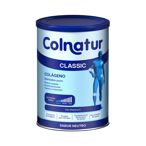 COLNATUR Classic Complemento alimenticio en polvo a base de colágeno asimilable puro y vitamina C, con sabor neutro 306 g.