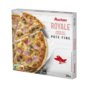 Imagen de AUCHAN Pizza congelada de masa fina con jamón y champiñones 365 g. Producto Alcampo