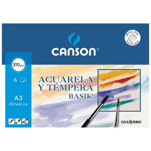 Imagen de Bloc para pintar con acuarelas  o témperas de tamaño DIN-A3, apaisado, con 6 hojas de 370 g CANSON.
