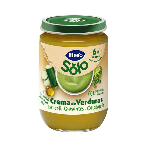 HERO Solo Tarrito de crema de verduras (brócoli, guisantes y calabacín) a partir de 6 meses 190 g.