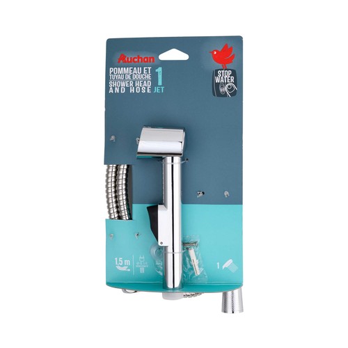 Set de alcachofa y flexo de ducha 1,5m, AUCHAN