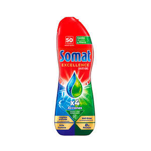 Imagen de SOMAT Excellence duo gel Detergente lavavajillas en gel con 4 acciones de limpieza 50 lavados, 800 ml.