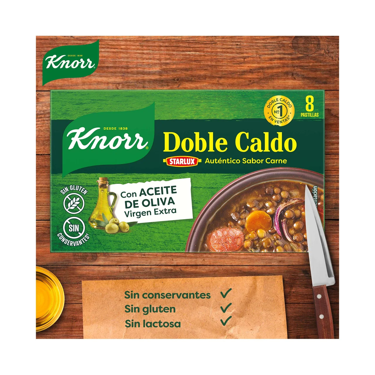Pastillas de caldo sabor carne con toque aceite oliva 8 uds. 80 g.