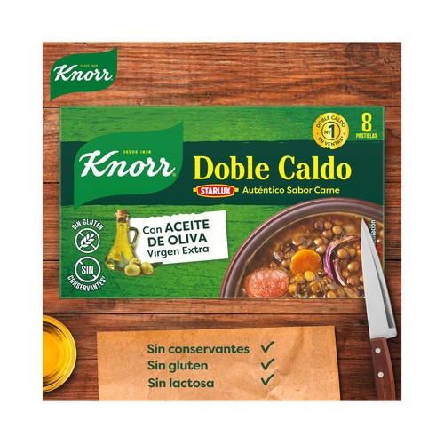 KNORR Pastillas de caldo sabor carne con toque aceite oliva 8 uds. 80 g.