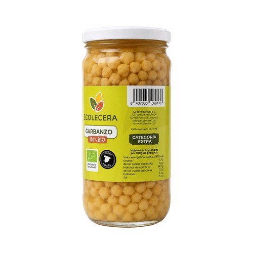 ECOLECERA Garbanzos cocidos, 100% ecológicos, origen España 450 g.