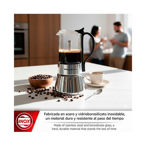 Cafetera de inducción de 6 Tazas Guinea, acero inox y borosilicato, MAGFESA