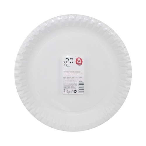 Set de 20 platos llanos desechables de cartón, 22cm., ACTUEL.