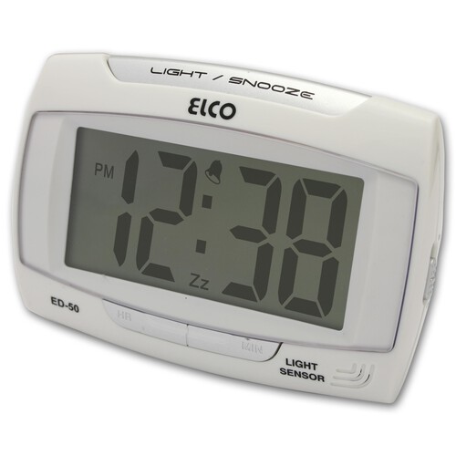 Despertador digital ELCO ED-50 con números grandes.
