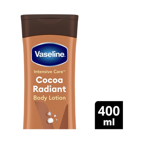 VASELINE Cocoa radiant Loción corporal hidratante, con manteca de cacao, para pieles secas 400 ml.